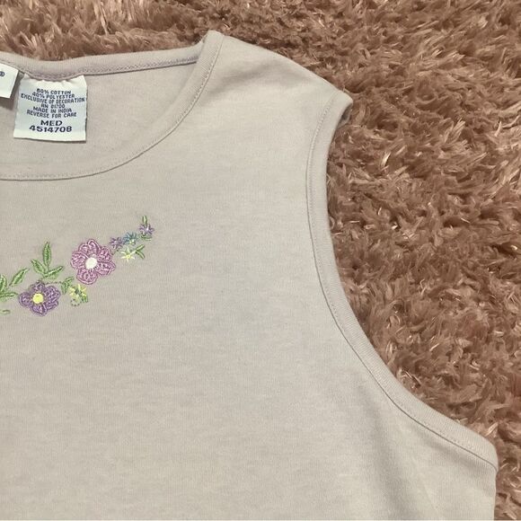 Blair Vintage Purple Floral Embroidered Cottagecore Sleeveless Blouse Sz Medium - Picture 4 of 12